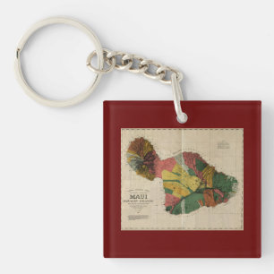 Porte-clés Carte ancienne vintage d'enquête de Maui - Hawaï