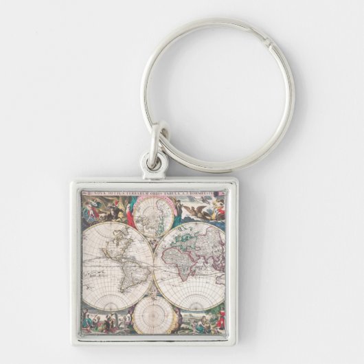 Porte-clés Carte antique du monde de Double-Hémisphère (Devant)