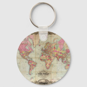 Porte-clés Carte antique du monde par John Colton, circa 1854