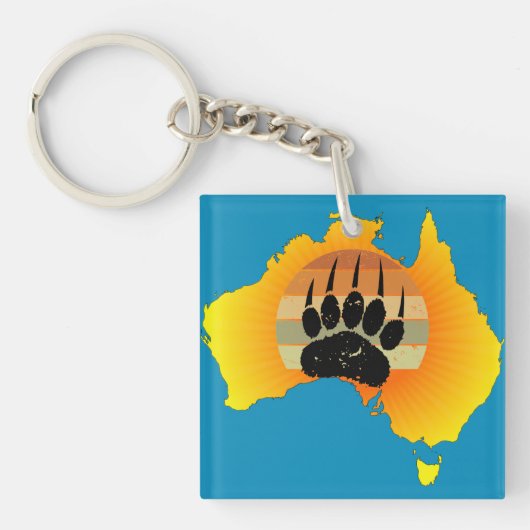 Porte-clés Carte Australie Sunny Ours Avec Sunset Rétro (Devant)