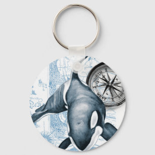 Porte-clés Carte bleue de cru de boussole d'orque