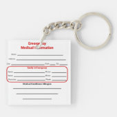 Porte-clés Carte catholique de contact de secours (Dos)