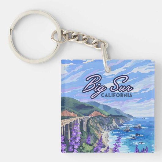 Porte-clés Carte côte Big Sur California Retro West Coast (Devant)