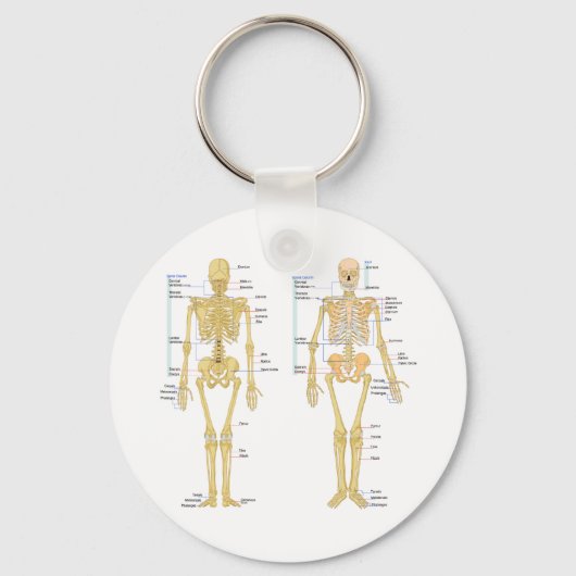 Porte-clés Carte d'anatomie marquée du squelette humain (Recto)