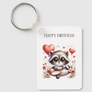 Porte-clés Carte d'anniversaire de pilote raton laveur