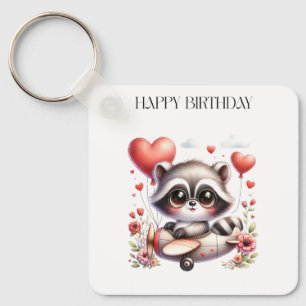 Porte-clés Carte d'anniversaire de pilote raton laveur