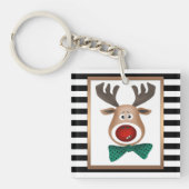 Porte-clés Carte de cerf de Noël rayé noir blanc célébrer (Devant)
