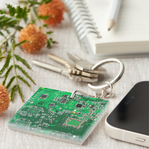 Porte-clés Carte de circuit Geek d'ordinateur vert