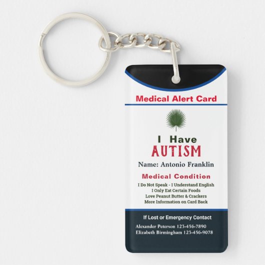 Porte-clés Carte de contact d'urgence d'alerte Médicale perso (Devant)