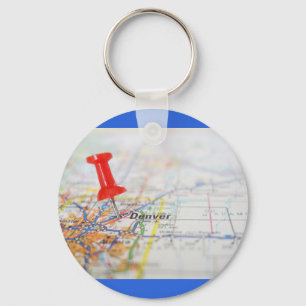 Porte-clés Carte de Denver Colorado avec une épingle