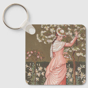 Porte-clés Carte de la Saint-Valentin florale antique, époque