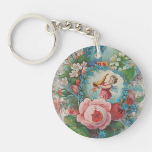 Porte-clés Carte de la Saint-Valentin florale de l'ère victor