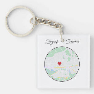Porte-clés Carte de la ville de Zagreb Coeur