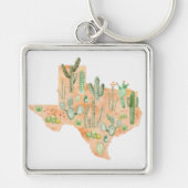 Porte-clés Carte de l'aquarelle de Texas Cactus (Devant)