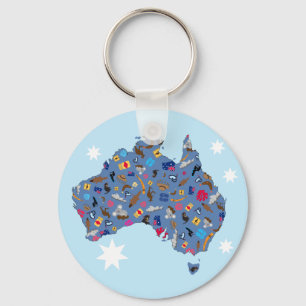 Porte-clés Carte de l'Australie avec les articles culturels
