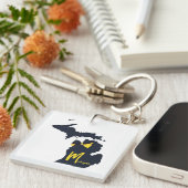 Porte-clés Carte de l'état de l'Université du Michigan Bleu e (Devant Droit)