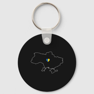 Porte-clés Carte de l'Ukraine avec cœur en bleu jaune Force u