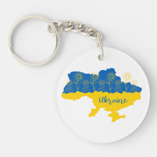 Porte-clés Carte de l'Ukraine avec tournesol et drapeau ukrai
