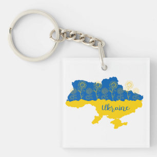 Porte-clés Carte de l'Ukraine avec tournesol et drapeau ukrai