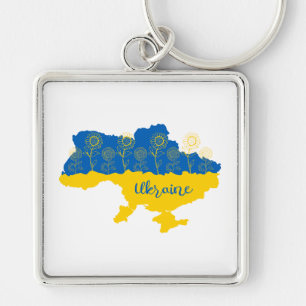 Porte-clés Carte de l'Ukraine avec tournesol et drapeau ukrai