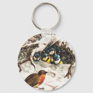 Porte-clés Carte de Noël vintage de l'ère victorienne, Oiseau