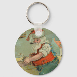 Porte-clés Carte de Noël vintage - Santa dans son atelier
