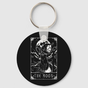 Porte-clés Carte de Tarot Féminin Croissant de Lune et Chat N
