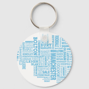 Porte-clés Carte de type bleu du Grand Manchester