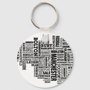 Porte-clés Carte de type noir du Grand Manchester