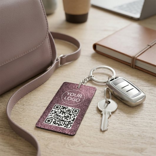 Porte-clés Carte de visite QR Code Pailletée Violette Votre L