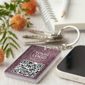 Porte-clés Carte de visite QR Code Pailletée Violette Votre L (Devant droit)