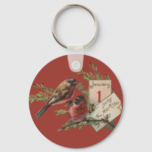 Porte-clés Carte de vœux antique d'oiseaux du Nouvel An