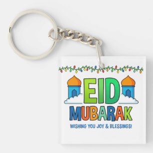 Porte-clés Carte de vœux colorée eid mubarak avec mosquée et