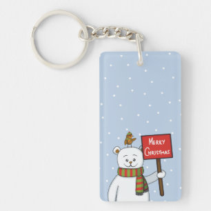 Porte-clés Carte de vœux de Noël d'ours polaire et de rouge-g