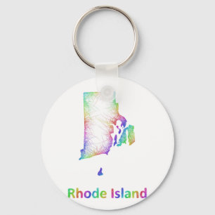 Porte-clés Carte d'Île de Rhode d'arc-en-ciel