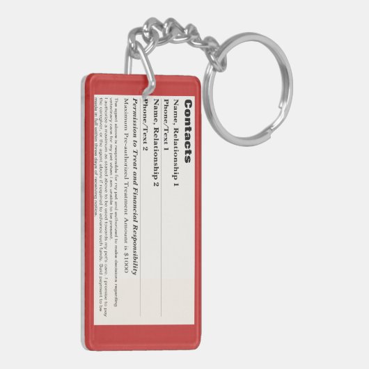 Porte-clés Carte d'information d'urgence pour animaux v3 (Dos gauche)