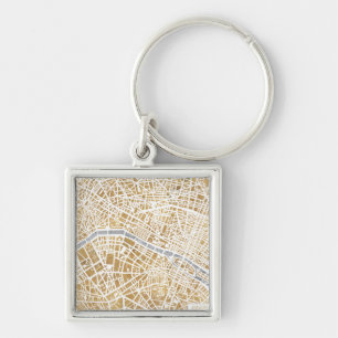 Porte-clés Carte dorée de ville de Paris