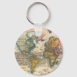 Porte-clés Carte du Monde 1780 Bonne Antique Planisphère 