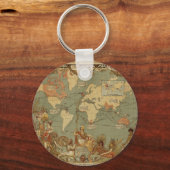 Porte-clés Carte du monde Antique 1886 Illustré (Recto)