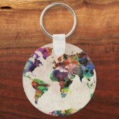 Porte-clés Carte du monde Aquarelle urbaine (Recto)