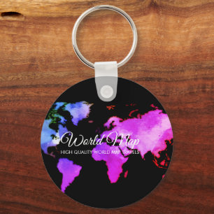 Porte-clés Carte du monde bleu noir Agent de voyage Globe