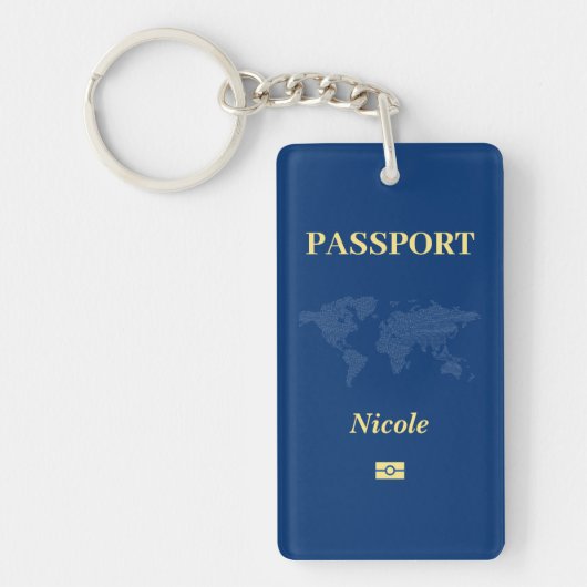 Porte-clés Carte du monde bleu Passeport (Devant)