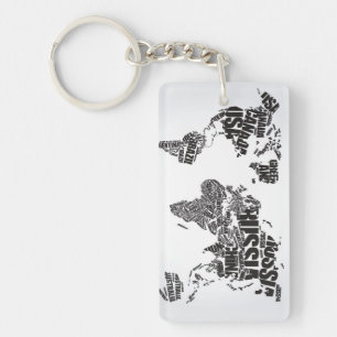 Porte-clés Carte du monde dans la typographie