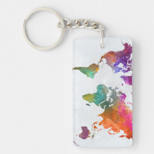 Porte-clés Carte du monde dans l'aquarelle