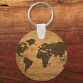Porte-clés Carte du monde du grain de bois (Recto)