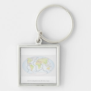 Porte-clés Carte du monde montrant des marges de plat