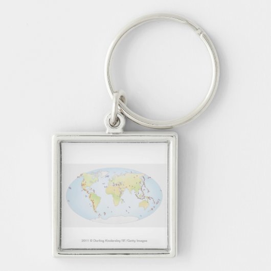 Porte-clés Carte du monde montrant des sites d'activité (Devant)