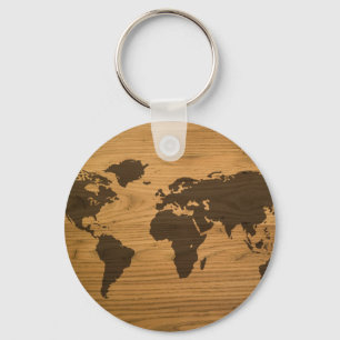 Porte-clés Carte en bois du monde de grain