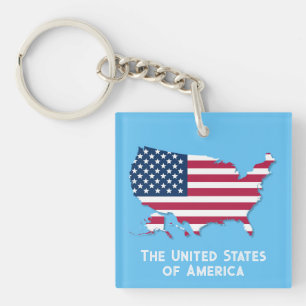Porte-clés Carte et drapeau des États-Unis Rouge Blanc Bleu É