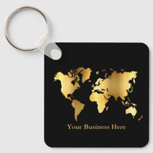 Porte-clés Carte Mondiale Gold/Noir